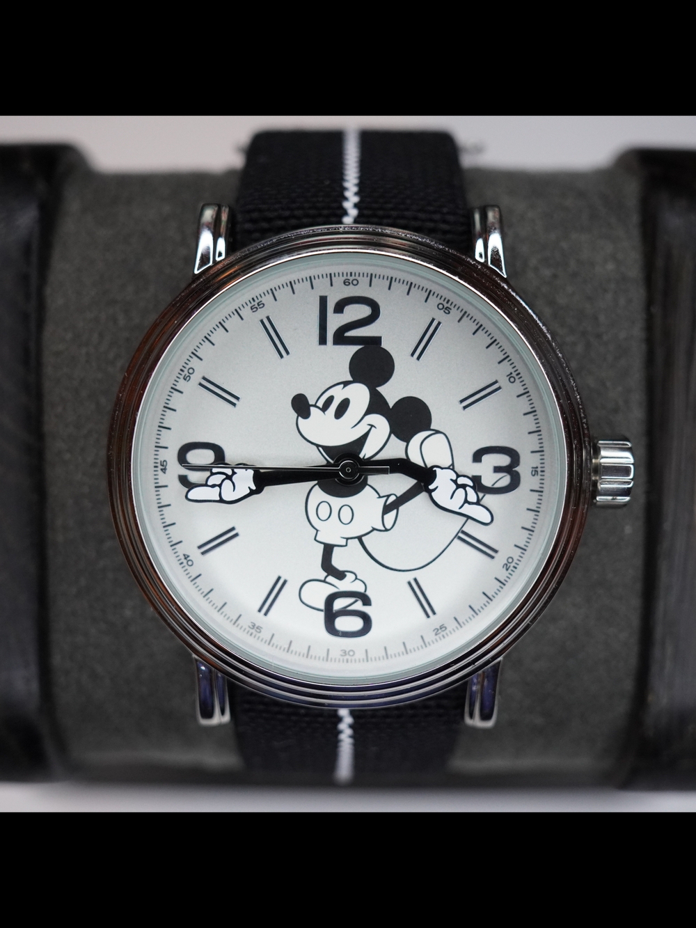 Disney Mickey Mouse Ewatchfactory Quartz Wristwatch White Dial Black NATO Strap